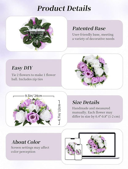 Artificial Flower Balls, Lilac and White Silk Rose Centerpieces