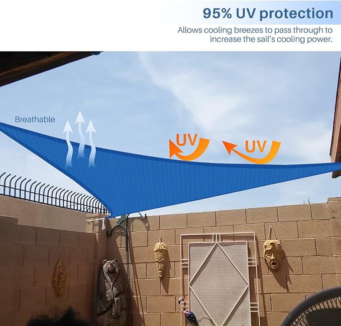E&K Sunrise 7' x 7' x 7' Sun Shade Sail Triangle Canopy Shade Cover UV Block for Patio Backyard Garden Outdoor (Blue)