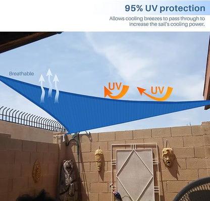 E&K Sunrise 9' x 9' x 9' Sun Shade Sail Triangle Canopy Shade Cover UV Block for Patio Backyard Garden Outdoor (Blue)