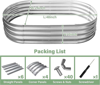 TATAANTY Raised Garden Bed for Outdoor: 4x2x1ft Durable Metal Vegetable Plant Container Kit - Oval Planter Box for Gardening Flower Trough Galvanized - 1 Pack
