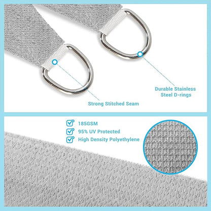 AsterOutdoor Sun Shade Sail Rectangle 8' x 12' UV Block Canopy for Patio Backyard Lawn Garden Outdoor Activities, Gray