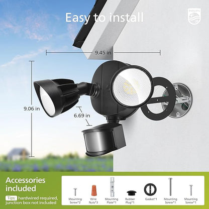 Philips 44W 4200 lm Motion Sensor LED Security Light Outdoor w/PIR, 5000K Daylight Flood Light, Waterproof, Dusk to Dawn, 2 Heads, 4 Modes(2 Packs)