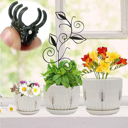 Decorative Metal Plant Trellis for Indoor Potted Plants – Leaf Shape Vine Support Stakes with 6 Plant Clips, Black/Green/Gold Garden Trellises for Climbing Plants, Vines (Black 2pcs)