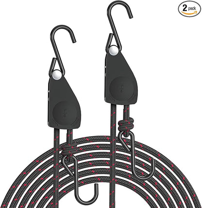 Kayak Tie Down Straps Ratchet, Kayak Straps for Secure Canoe to Roof Racks, Hiking Camping, Boating & Water Activities, Heavy Duty Ratchet Pulley Rope Hanger Kayak Accessories 2-Pack 1/4" 12FT