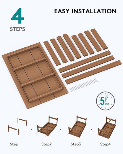 SERWALL HDPE Patio Coffee Table, Rectangle Outdoor Coffee Table, All-Weather Coffee Side Table for Balcony, Poolside, Deck, Garden, Brown