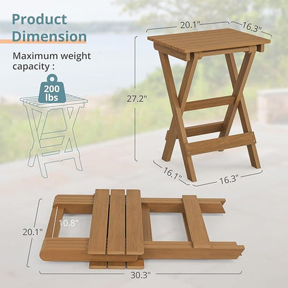 LUE BONA 27 inch Folding Side Table, HDPS Outside End Table for Patio, Porch, Deck, Pool, Weather Resistant, Teak Color Oil Printed