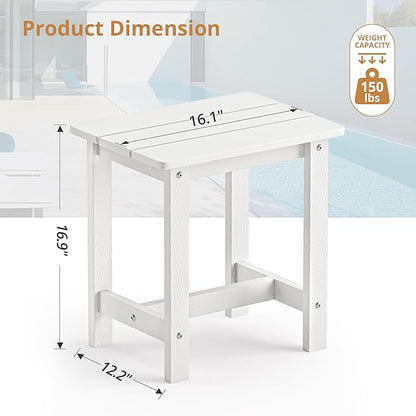 LUE BONA Outdoor Side Table, HDPS Small Outdoor Adirondack Side Tables, Outside End Table for Patio, Porch, Deck, Weather Resistant/Easy Maintenance, White