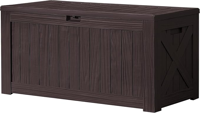 Deck Box 120 Gallon Resin Outdoor Storage, Lockable, Deep Brown