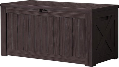 Deck Box 120 Gallon Resin Outdoor Storage, Lockable, Deep Brown