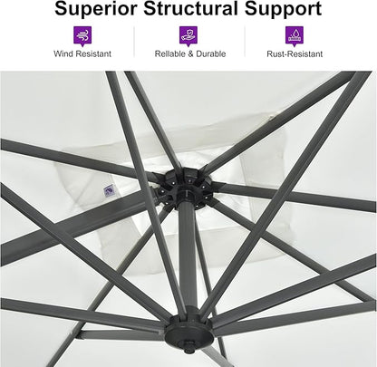 PURPLE LEAF 11 Feet Patio Umbrella Outdoor Cantilever Round Umbrella Aluminum Offset Umbrella with 360-degree Rotation for Garden Deck Pool Patio White