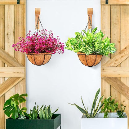 FGSAEOR Plant Hangers Outdoor, Hanging Plant Hooks for Indoors, Wave-Shaped Wooden Hanging Baskets for Wall Plant Hooks Heavy Duty for Flower Pots Wind Chimes and Bird Feeders (2-Pack, 6.8-Inch)