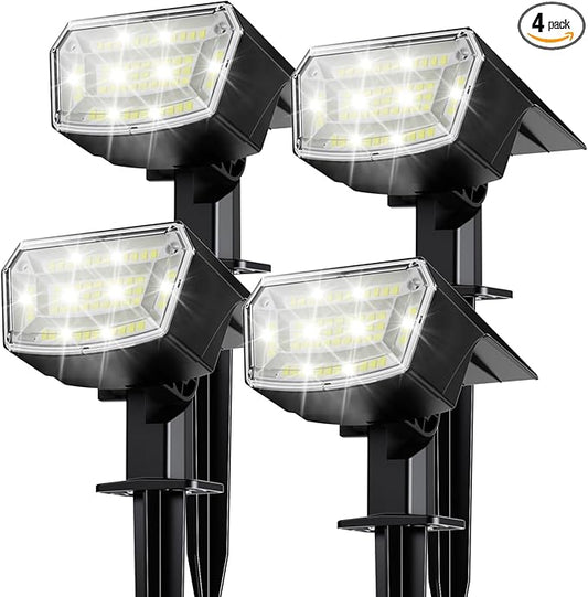TECKNET Spot Lights Outdoor with 59 LED, 4 Pack Solar Lights Outdoor Waterproof IP65, Auto On/Off Solar Spot Lights, 3 Lighting Modes Solar Powered Garden, 2-in-1 Solars Landscape Light (Cool White)
