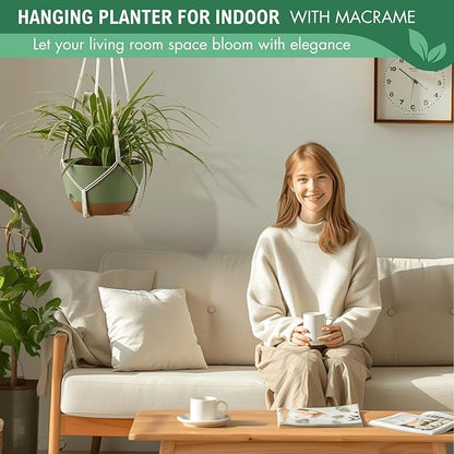 10 Inch Hanging Planters for Indoor Plants,Set of 2 Hanging Pots for Plants with Self-Watering, Outdoor Hanging Plant Pot with Drainage and 2 Kinds of Hanging Baskets Hangers for Home Decor and Garden