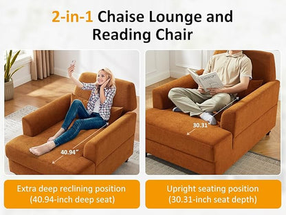 Oversized Chaise Lounge Chair Set of 2, Cloud Fluffy Chaise Sofa Recliner with Adjustable Backrest, Comfy Upholstered Sleeper Couch Bed, Modern Deep Seat Reading Armchair for Living Room, Bedroom