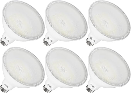 Sunco 6 Pack Outdoor Flood Light Bulbs, PAR38 LED Flood Lights Waterproof, 1800 LM, 15W (150W Equivalent), 3000K Warm White, Dimmable, E26 Base, Wet Rated UL.