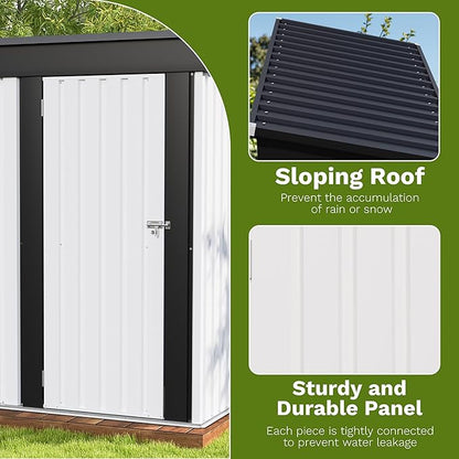 Patiowell 5x3 FT Outdoor Storage Shed, Garden Tool Shed with Sloping Roof and Lockable Door, Metal Shed for Backyard Garden Patio Lawn, White