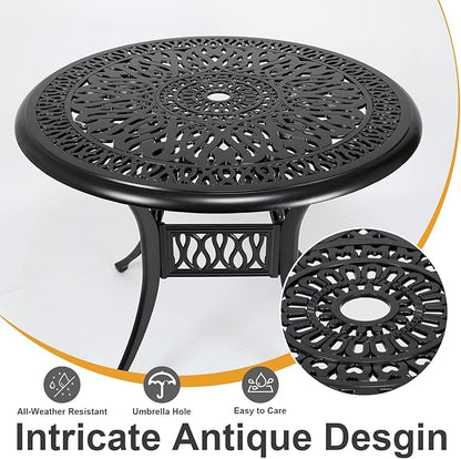 35" Outdoor Dining Table, Cast Aluminum Patio Bistro Table with 2.44" Umbrella Hole, Patio Furniture for Backyard Garden, Black
