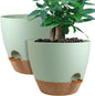 12inch 2Pack Large Self Watering Planters, Plastic Plant Pots with 60oZ Removable Deep Reservoir and Multi Mesh Drainage Holes for Indoor Outdoor Garden Plants and Flowers, Green with Brown