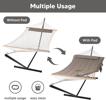 SUNCREAT Hammocks Two Person Hammock with 12ft Stand Included, Max 475lbs Capacity, Heavy Duty Free Standing Hammock, Coffee