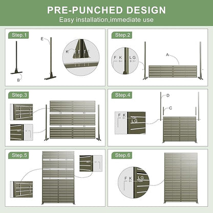 Casaphoria Metal Privacy Screen Outdoor, 72" H x 47" W Freestanding Decorative Privacy Screen for Patio Deck Balcony Garden with Stable Base, Green-Helen