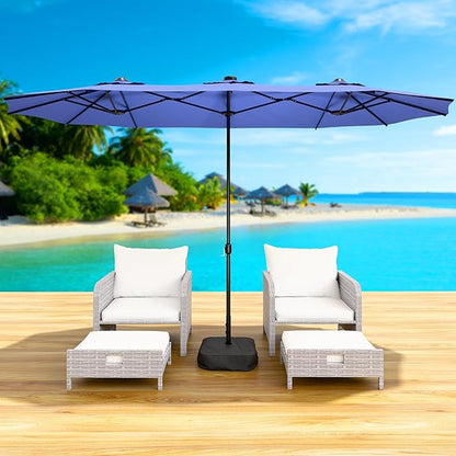 LEVELEVE 14FT Double-Sided Patio Umbrella with Base Included, Large Outdoor Rectangular Market Umbrella for Backyard, Poolside, Lawn & Garden,Blue