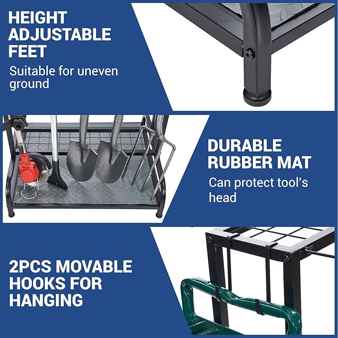 Yard Tool Storage Rack Holds 55 Long-Handled Tools, Black Steel
