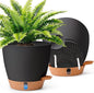 T4U 2 Pack 8 Inch Self Watering Pots - Water Level Indicator & Deep Reservoir, Mess-Free Planter for Busy People, Beginners & Gardeners, Pothos/Herbs/Snake Plants, Indoor Outdoor Use (Black)