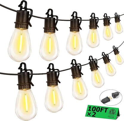 200FT Outdoor String Lights with 104 Shatterproof S14 Vintage Edison Bulbs E12 Sockets,2700K Dimmable Outdoor Lights,IP55 Waterproof LED String Lights for Outside, Patio, Garden, Backyard,Bistro