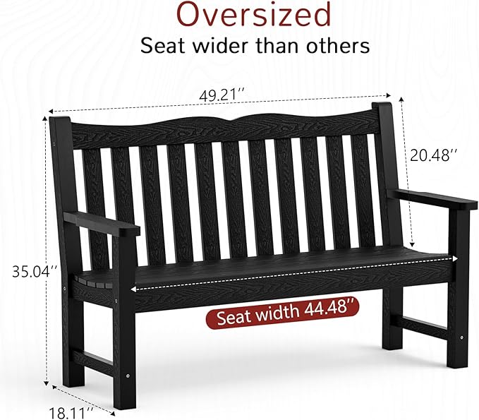 Stoog All-Weather Outdoor Benches Set of 2, Never Fade & Rust-Proof HIPS Plastic Garden Bench, 800lb Capacity, Used for Patio, Backyard, Porch, Black