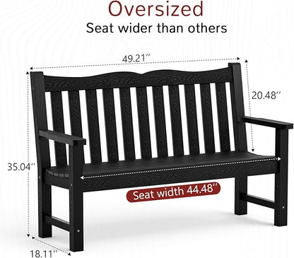 Stoog 4-Piece Patio Furniture Set, All-Weather Outdoor Dining Set, Include 1 Outdoor Bench, 2 Outdoor Chairs and 1 Coffee Table, Black