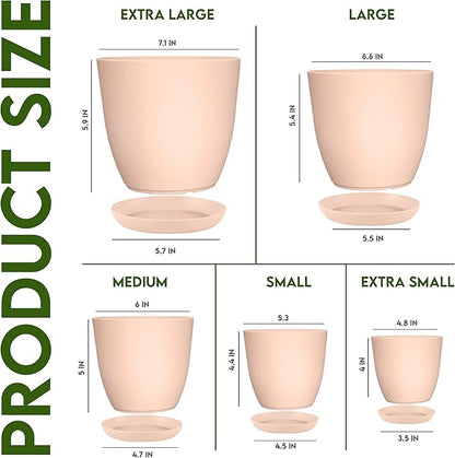 Utopia Home - Plant Pots with Drainage - 7/6.6/6/5.3/4.8 Inches Home Decor Flower Pots for Indoor Planter - Pack of 5 Plastic Planters, Cactus, Succulents Pot - Pink