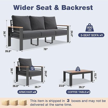 Aoxun Aluminum Patio Furniture Set with Umbrella 5 Seats, Oversized Outdoor Sectional with Washable Thick Cushions, Coffee Table and Waterproof Cover, Patio Conversation Sets for Porch, Balcony, Deck