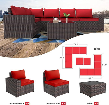 Kullavik 12 Pieces Outdoor Patio Furniture Set PE Wicker Rattan Sectional Sofa Patio Conversation Sets,Red