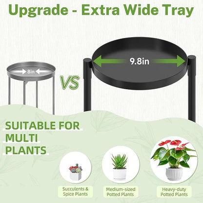iDavosic.ly 3 Tier Large Plant Stand Indoor with 10 Inch Wide Tray, Tiered Corner Metal Outdoor Flower Display Holder Shelf, Folding Tall Rack for Patio Porch Living Room, Modern Black