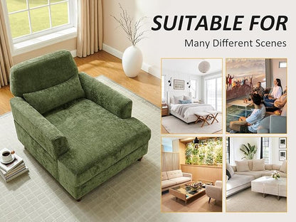 Chaise Lounge Chair Indoor with Adjustable Backrest, Upholstered Mid-Century Reading Chair, Oversized Accent Armchair for Living Room & Bedroom, Comfy Single Sofa Chair, Modern Living Room Chair