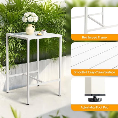 VINGLI 3-Piece Outdoor Bar Set, Aluminum Bar Height Table & 2 Chairs with Cushions, Counter Height Patio Furniture for Backyard, Poolside, Garden, Bistro, Indoor Outdoor Use (White)