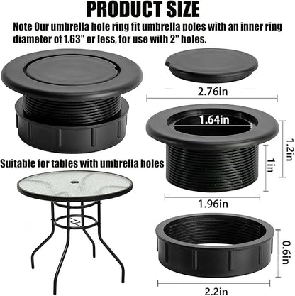 Patio Table Umbrella Hole Ring Plug Cap Set, Yard Parasol Table Hole Cover Insert Black Thicker Patio Table Hole Plug Ring for Cafes, Outdoor, Milk Tea Shops, Camping