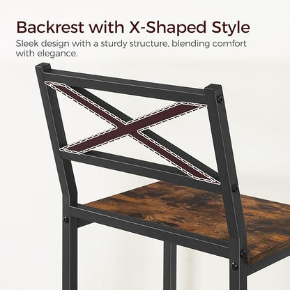 Bar Stools, Set of 2 Bar Chairs with Backrest and Footrest, 26" Tall Counter Bar Stools, Kitchen Breakfast Bar Chairs, Easy Assembly, for Dining Room, Rustic Brown BAHR0901N1