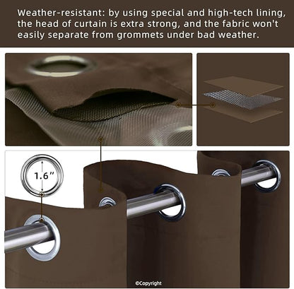 Water Proof Outside Curtains W84 x L84 with Grommet Top for Porch, Thermal Insulated Washable Light Block Outdoor Divider Drapes for Patio Gazebo Deck Pool Area Pergola Cabana (Brown, 2 Panels)