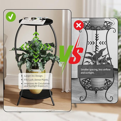 Plant Stand Indoor, 2 Tier Round Tall Plant Stand, Flower Pot Stand, Plant Shelf Rack, Corner Plant Stand for Planter Garden Balcony Patio Living Room (Black-Wood, 2 Tier)