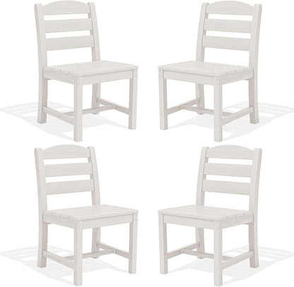 SERWALL Outdoor Dining Chairs Set of 4, All-Weather HDPE Patio Chair with 19.7" Widened Seat, for Backyard, Garden, White