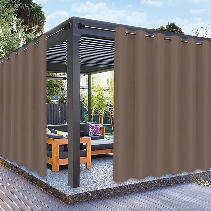 PureFit Outdoor Curtains for Patio Waterproof Weatherproof, UV Resistant Outside Curtains for Gazebo, Front Porch, Pergola, Sun Blocking Privacy Curtain, 100W x 120L inch, 1 Panel, Camel