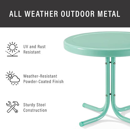 Crosley Furniture Griffith Weather Resistant Retro Metal Outdoor Side Table for Patio, Deck, Porch, Aqua
