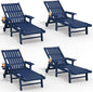 Patio Chaise Lounge Chair Set of 4, Oversized Lounge Chair Outdoor with 5 Positions, HDPE, Patio Lounge Chair with Wheels & Cup Holder for Pool, Deck, Poolside,Navy Blue