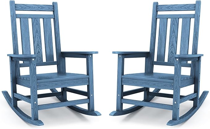 Rocking Chairs Set of 2 in Blue HDPE, 350 lb Capacity