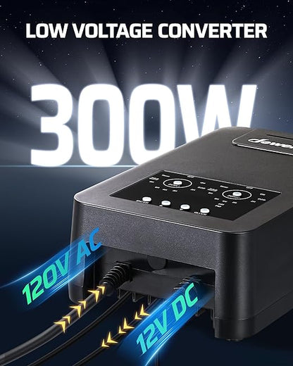DEWENWILS 300W DC Low Voltage Landscape Transformer with 2 Zones, Photocell Sensor & Timer, Outdoor Low Voltage Transformer, Landscape Lighting Transformer for Spot Light Steplight