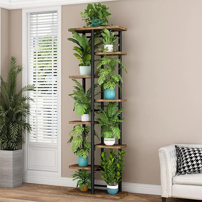LINZINAR Plant Stand 8 Tier 9 Potted Multiple Flower Pot Holder Shelf Indoor Outdoor Planter Rack Storage Organizer for Patio Garden Corner Balcony Living Room (Black, 8 Tier)