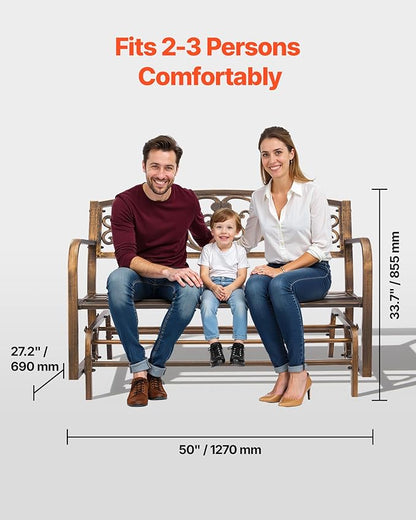 VEVOR Outdoor Bench, 50 inch, Carbon Steel Metal Frame with Cast Iron Backrest and Round Edge Armrests, Weatherproof Outside Glider Bench for Patio, Garden, Park, Yard, Front Porch, Antique Bronze