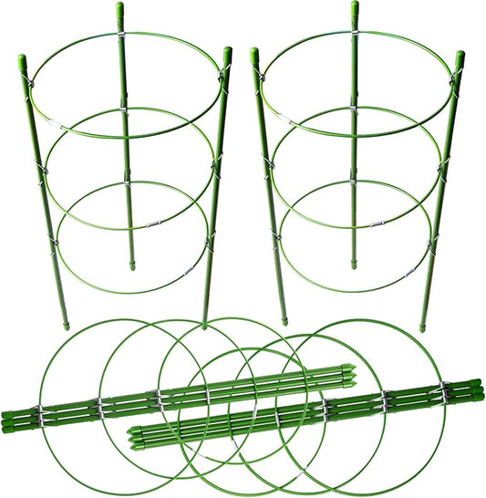 LEOBRO 4 PCS Plant Support Cages, Tomato Cages, Metal Garden Plant Support Ring, Plant Trellis, Plant Stakes for Tomato, Climbing Plant, Flower, Seedlings, 17.7" High, 7.1"/7.87"/8.66" Inner Diameter