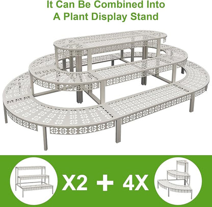 aboxoo 3 Tier Plant Stand Semi-Circular Flower Pot Organizer Rack Quarter Round Plant Display Holder Outdoor Storage Shelves Metal Corner Shelf Planter Shelving Ladder Plant Stand for Indoor